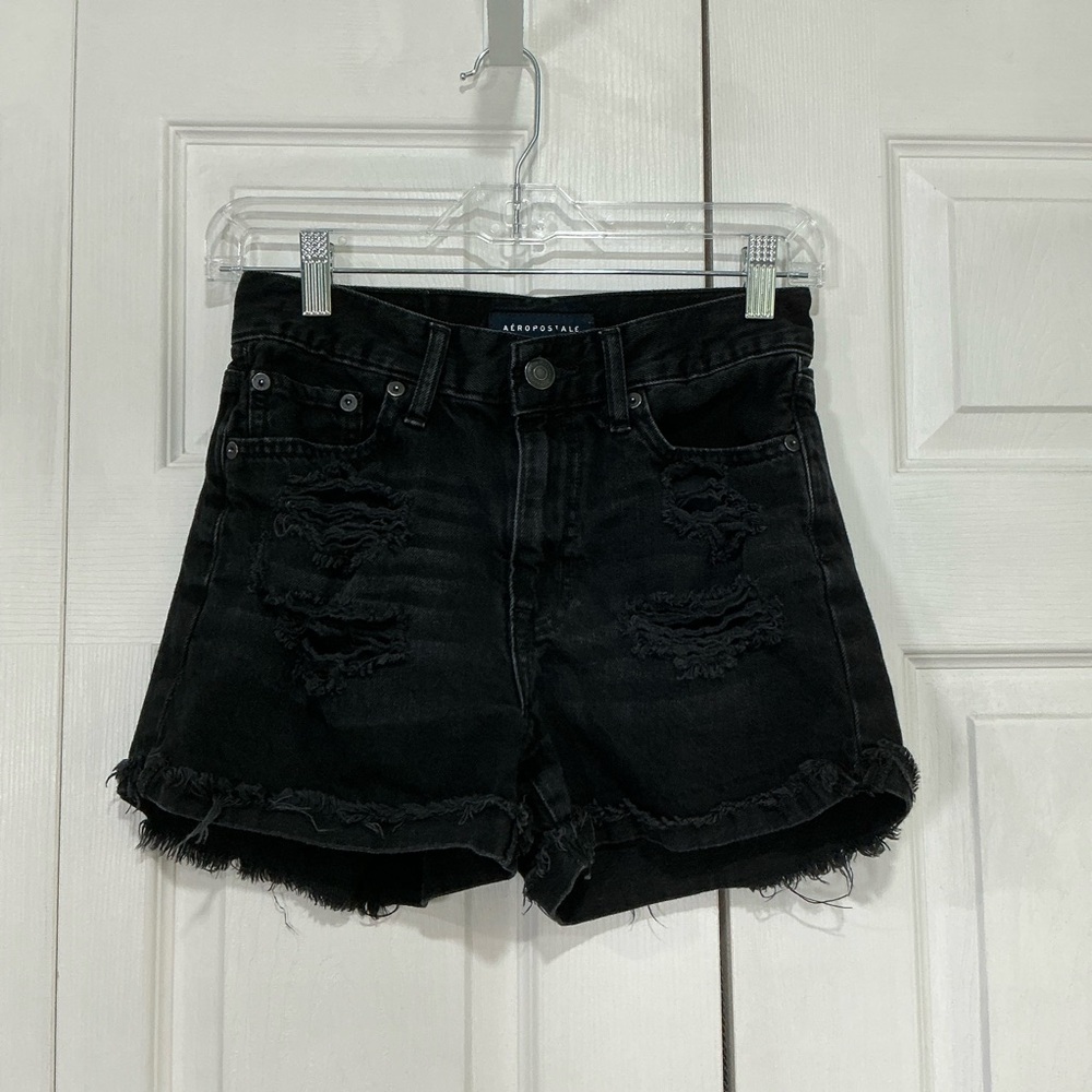 🩷 Aeropostale Mom Short Black Distressed Denim Shorts - 00 / 24